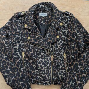 Leopard print cropped moto jacket Size L